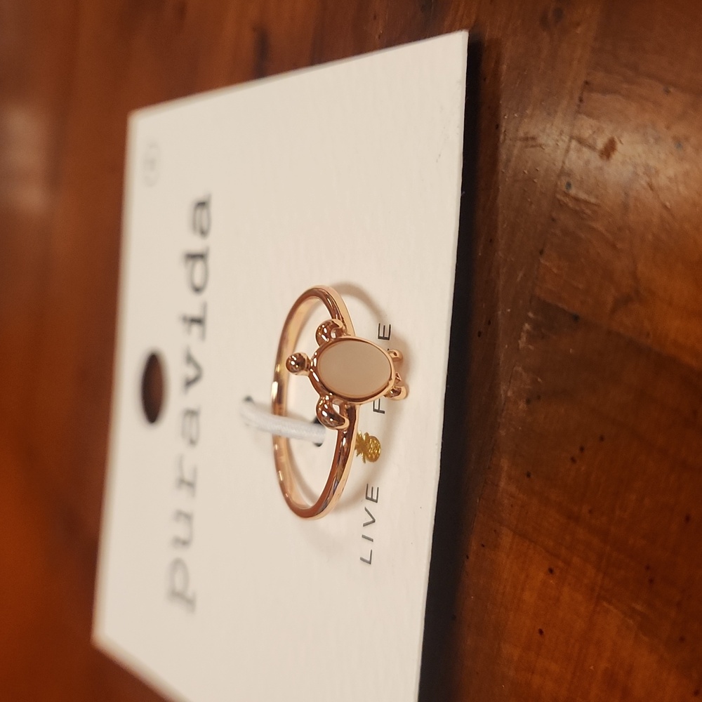 Pura Vida Rose Gold Turtle Ring w Sea Glass